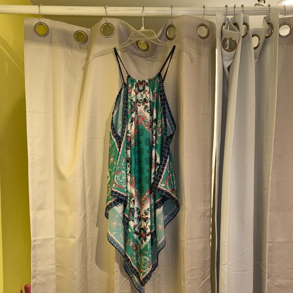 Floral Green and Blue Women's Blouse - Picture 1 of 4